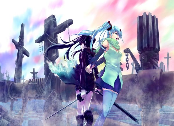 long hair, anime, anime girls, katana, Vocaloid, Hatsune Miku