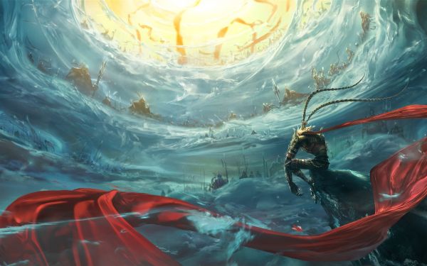 fantasy art,Apen koning,kleding stof,spookschip,Sun Wukong,voertuig