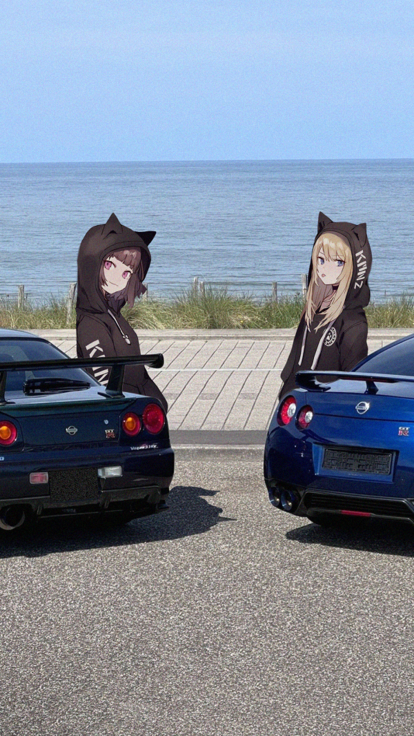 animemeisjes,jdmxanime,Japanse auto's,Nissan Skyline R34,Nissan GT R