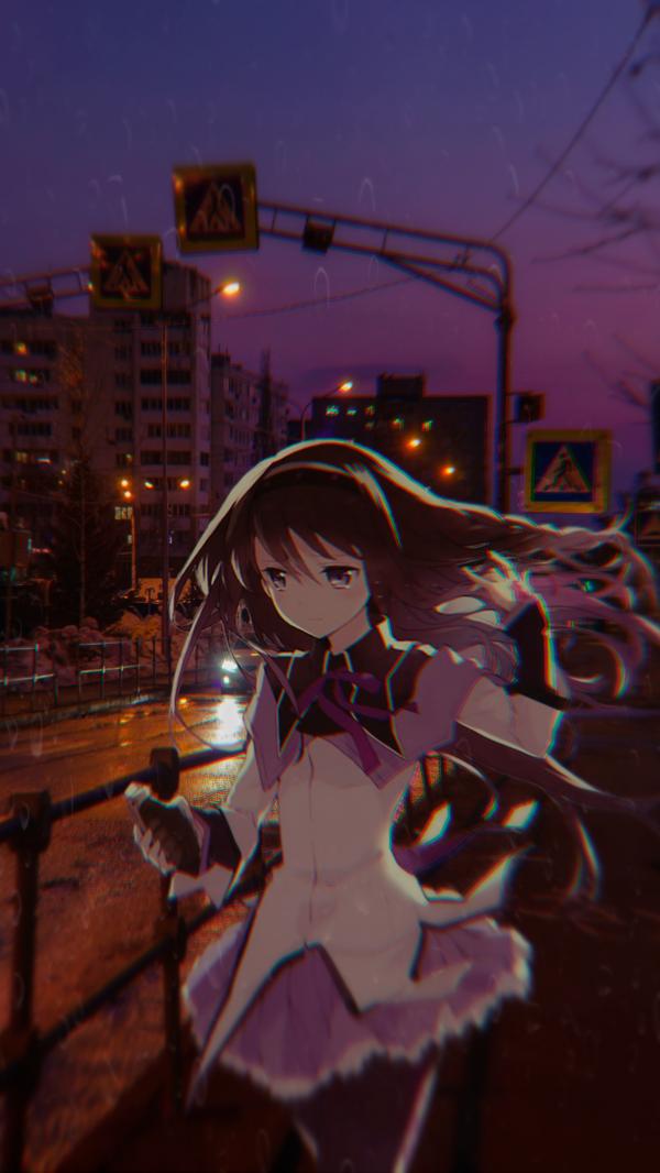 animeirl,Homura Akemi,pianto,strada luce