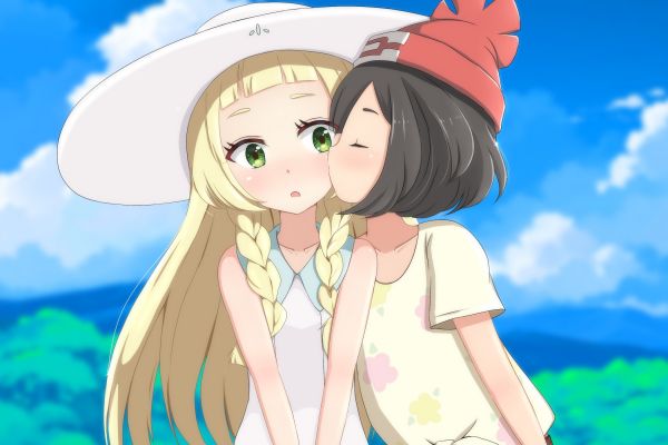 2700x1800 px,Аниме девушки,Целование,Lillie Pok mon Sun Moon,Moon Pok mon Sun Moon,Покемон