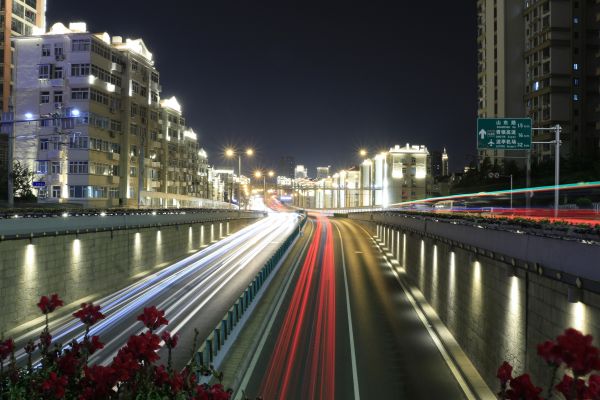 Qingdao,Şehir,gece,Şehir manzarası,uzun pozlama,şehir Işıkları