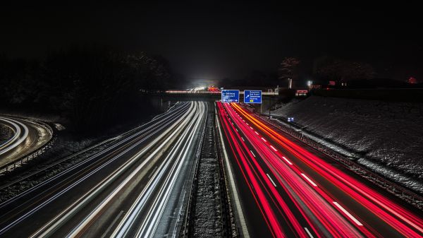 uzun pozlama,gece,Işıklar,yol,sokak,Işık izleri