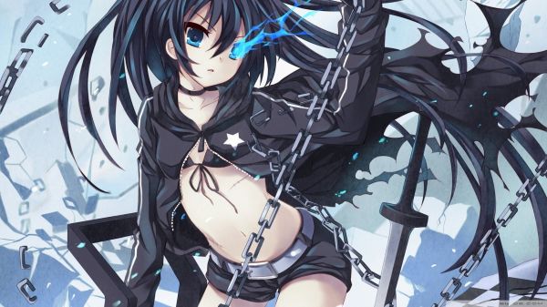 1920x1080 px,anime,anime lányok,Black Rock Shooter,kék szemek,kard