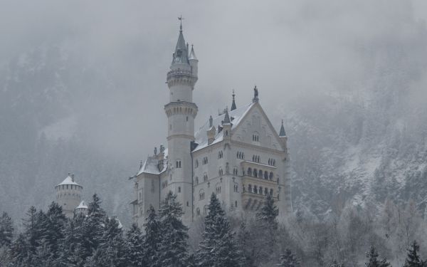 castello, architettura, la neve, inverno, Germania, Torre