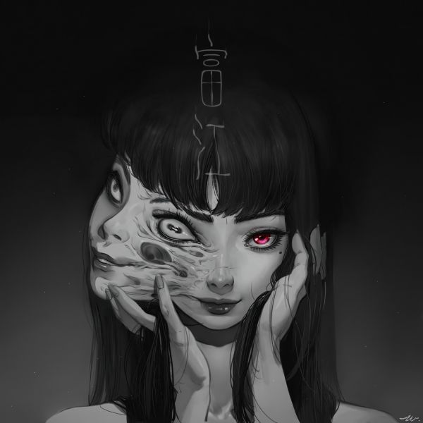 Ужасы аниме,Junji Ito,Tomie Kawakami,Два лица,ужастик,Смотрит на зрителя