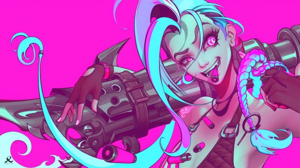 digital art,artwork,illustration,fan art,ExCharny,Jinx League of Legends