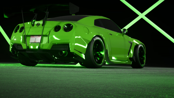 Nissan GTR,green,Rocket Bunny