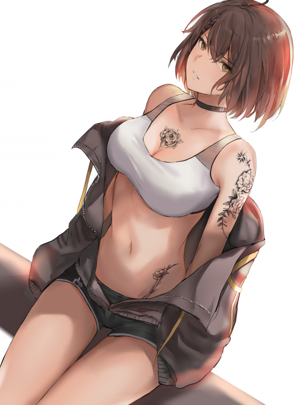 Filles anime,Seins,tatouage,Short court,ventre,brunette