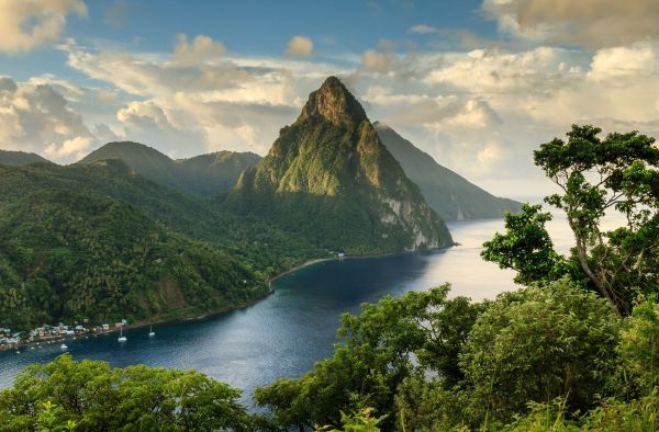 風景,山々,海,丘,湖,自然