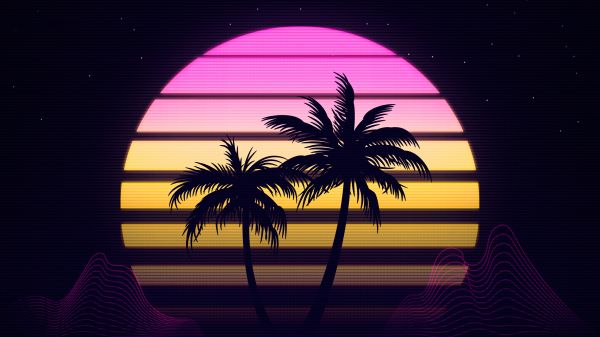 4k,kunstverk,trær,Retrowave,digital kunst