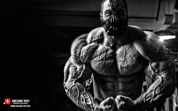 monocromático, Bodybuilder, Músculos, trabalhando fora, Musculação, Bane