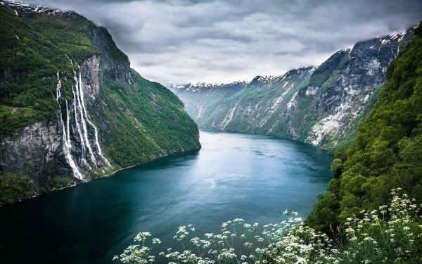 1920x1200 px,γκρεμός,φιόρδ,λουλούδια,Geiranger,λόφους