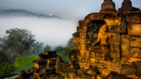 Buddha,Trey Ratcliff,fotografování,architektura,mlha,stromy