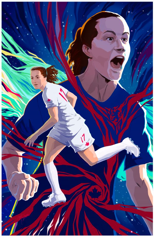 kunstværk,Mandela Smith,fodbold,young woman,hvid t shirt,Hvide sokker