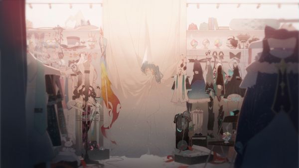 dress,clothing,Hatsune Miku,locker room,curtains,Vocaloid