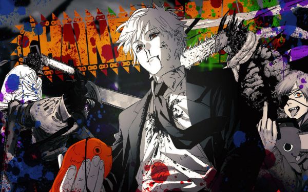 Chainsaw Man,Denji Chainsaw Man,Pochita Chainsaw Man,アイパッチ,血液,チェーンソー