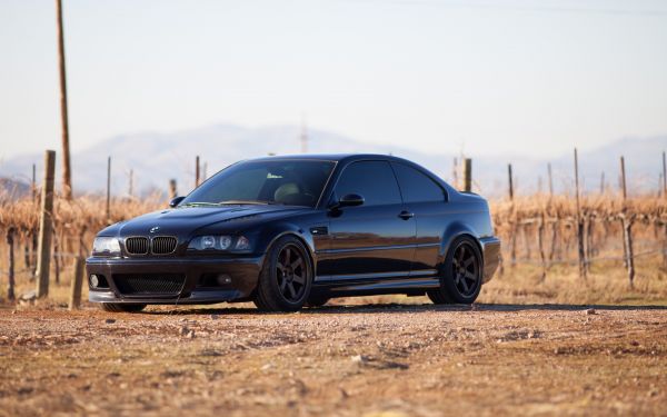 negro, coche, BMW, vehículo, E46, vista lateral