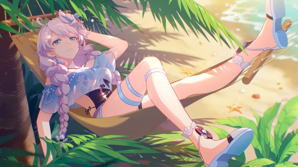 robe d'été,Honkai Impact 3rd,Honkai Impact,Kiana Kaslana,cheveux blancs,plage