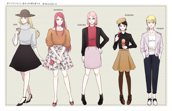 naruto anime,Uzumaki Kushina,Haruno Sakura,Yamanaka Ino,uchiha sarada,Yamanaka Inojin