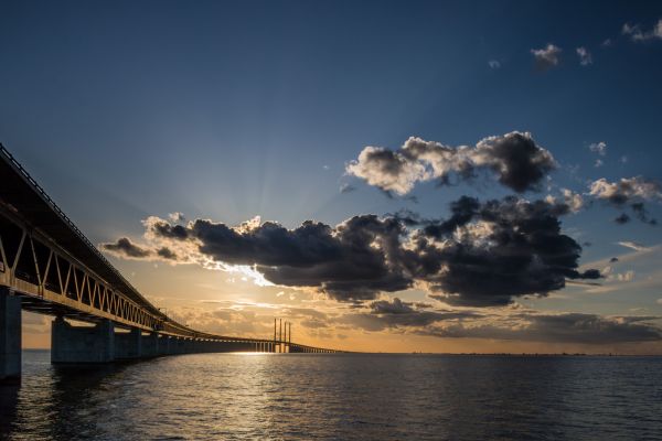 мост,закат солнца,море,небо,Облако,воды