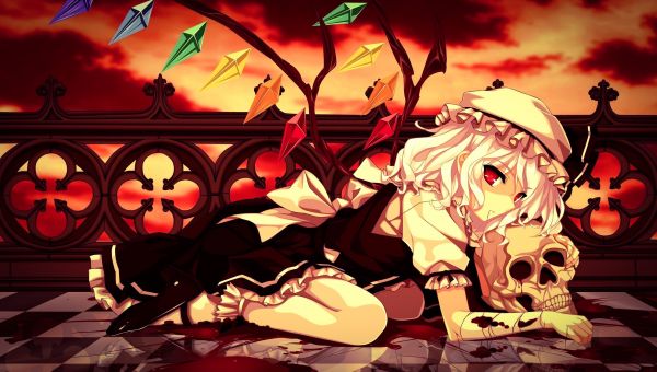 Anime cô gái,Touhou,Flandre Scarlet,tóc trắng