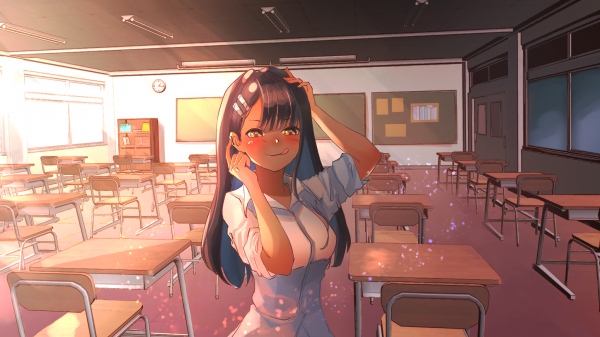 Nagatoro Hayase,bräunen,Klassenzimmer,tongue out,Erröten,lächelnd