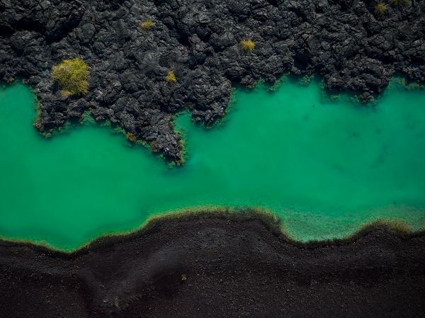 Lava,Schwarzer Sand,Strand,Hawaii,Draufsicht,Fotografie