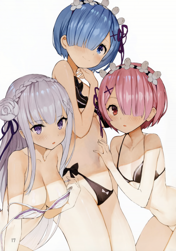 Re Zero Kara Hajimeru Isekai Seikatsu,Rem Re Zero,arrossendo,occhi Aqua,Ram Re Zero,Emilia Re Zero