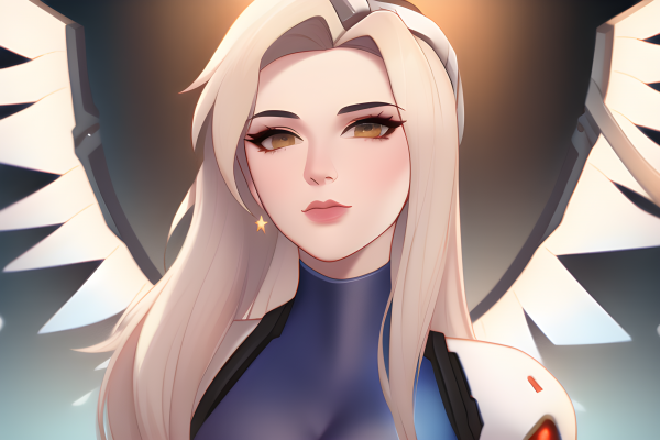 Mercy Overwatch,fundal simplu,plain background,blondă,aripi