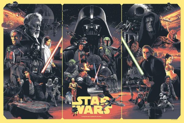 Krieg der Sterne, Collage, Filmplakat, R2D2, Darth Vader, Boba Fett