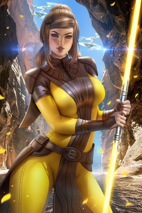 Roupa amarela,Bastila Shan,Guerra das Estrelas,personagem fictício,Twintails,olhos azuis