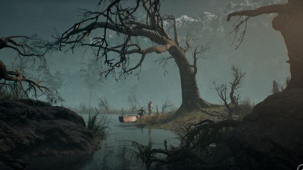 jeux vidéo,fantôme,Banishers Ghost of New Eden,cheminée,Arbres morts,rivière