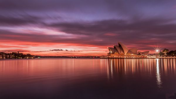 Austrálie,Sydney,opera,Dům,západ slunce,město