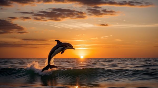 sunset,artwork,dolphin,sea,nature,4k