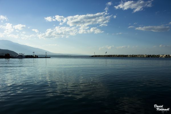 navio, barco, templo, Árvores, montanhas, Pôr do sol