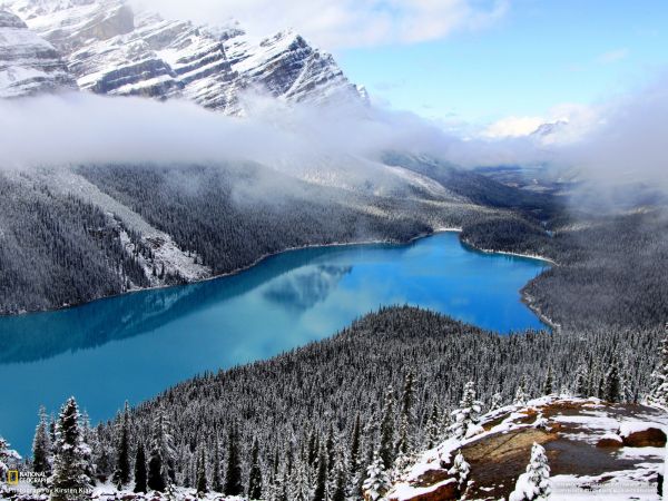 panorama, montanhas, natureza, neve, lago, inverno