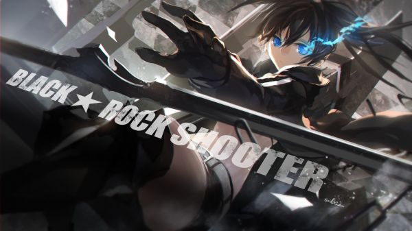 long hair, anime, anime girls, twintails, Black Rock Shooter, tiles