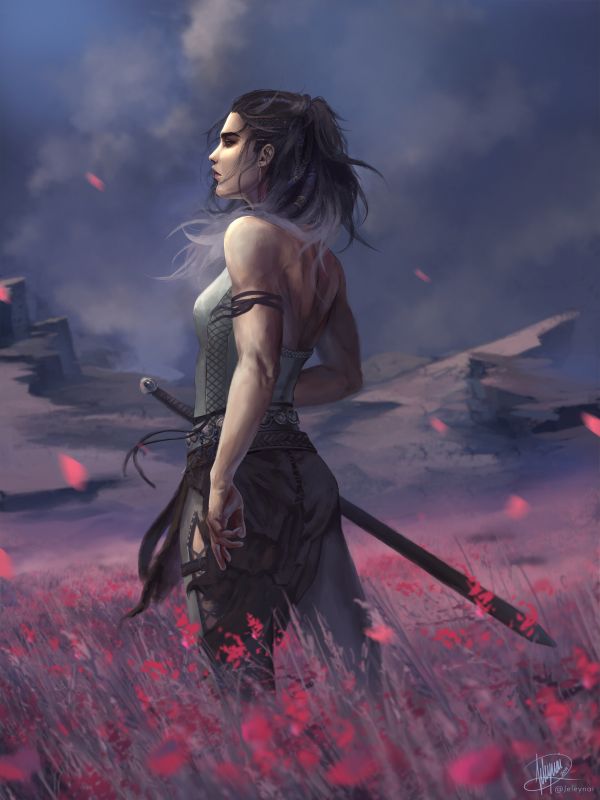 ArtStation,wanita,karya penggemar,Melihat ke dalam jarak,Flowers Field,tampilan potret