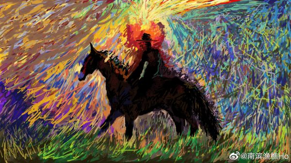 pictură digitală,peisaj,cowboy,modern,razele de soare,FishermanHo