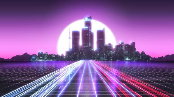 数字艺术, 艺术品, 插图, 蒸汽波, Retrowave, 合成波