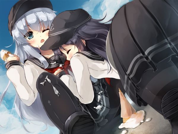 училищна униформа,Akatsuki KanColle,Hibiki KanColle,аниме,Лоли,чорапогащника