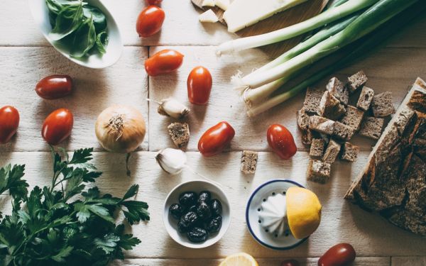 Comida, tomates, legumes, Alho, Azeitonas, cebola