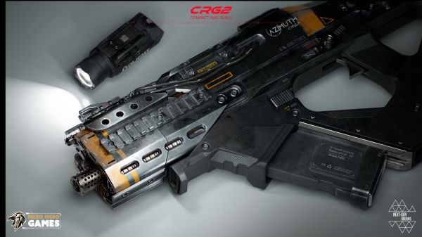 3D, futuristic, digital art, CGI, assault rifle, rifles