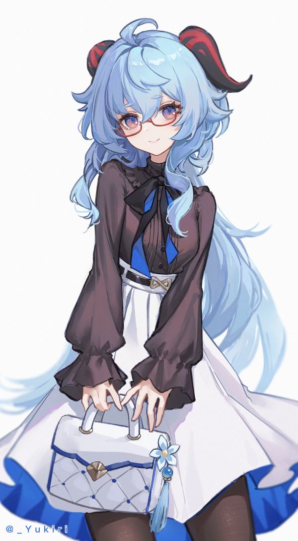 Genshin Impact, artwork, Ganyu Genshin Impact, blue hair, long hair, horns