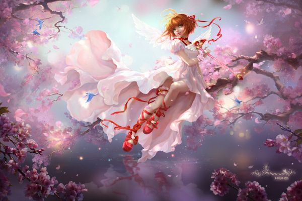 Card Captor Sakura,kjole,1500x1000 px,blomster,personale,træer