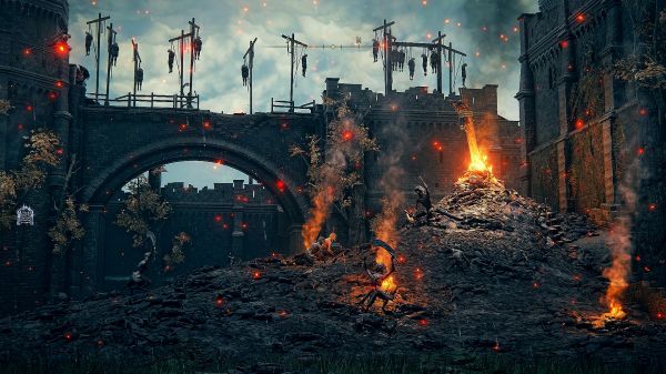 muerto,Elden Ring,Video Game Art,Castle Morne,fuego,hanged