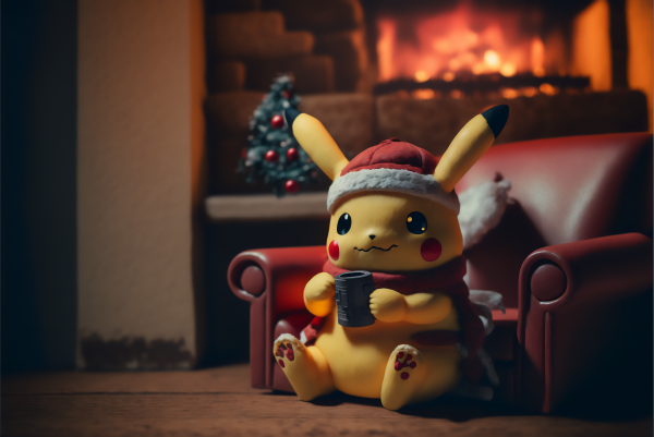 ai art, Pikachu, pokemon, hari Natal, Santa topi, liburan