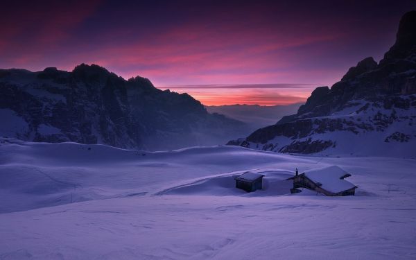 panorama,Pôr do sol,Itália,natureza,céu,neve