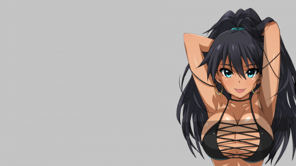 Anime,Manga,Meninas anime,bikini,cabelo longo,Swimsuit preto